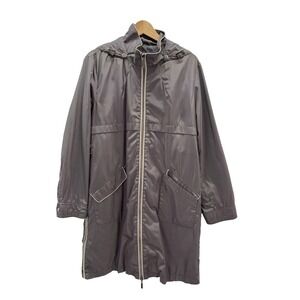 Hilary Radley Newyork Women's Taupe Jacket Zip Up Sz Large Hood Small Stain